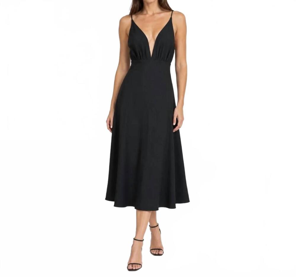 NEW RUE SOPHIE liana plunging tea length dress in black